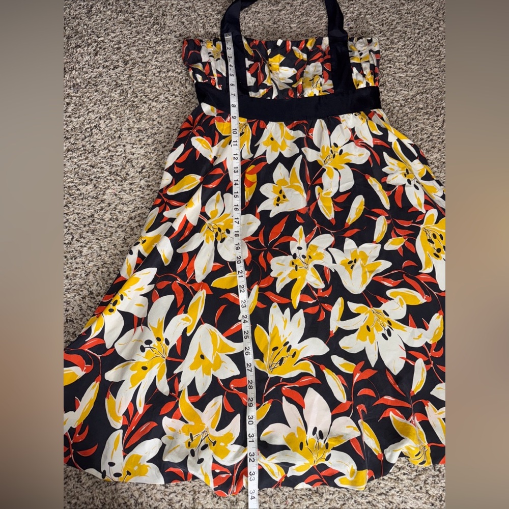 Moulinette Soeurs* Black & Yellow Small Silk Floral Print Halter Neck A-Line 8 - Picture 8 of 8